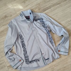 ENGLISH LAUNDRY Long Sleeve Cuffed Shirt with Embroidered Detail XL